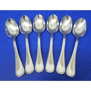 6 - Yamazaki ALLEGRA Glossy Beaded Stainless KOREA Flatware 7 3/8" SOUP SPOONS